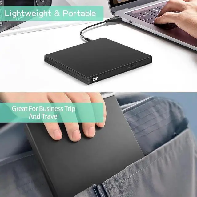 Alt view image 4 of 6 - External CD DVD Drive, USB 2.0 Portable Optical Disc Drive, External CD RW Reader DVD Player for Laptop Desktop PC Mac Windows 11/10/8/7, Mac, Linux OS