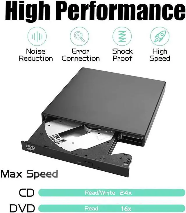 Alt view image 2 of 6 - External CD DVD Drive, USB 2.0 Portable Optical Disc Drive, External CD RW Reader DVD Player for Laptop Desktop PC Mac Windows 11/10/8/7, Mac, Linux OS