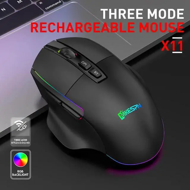 Alt view image 2 of 7 - 2.4G Wireless Bluetooth Mouse, Bluetooth RGB Rechargeable Gaming Mouse Wireless Computer Silent Mause LED Backlit 1600 DPI Ergonomic Gaming Mouse for Laptop PC