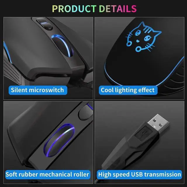 Alt view image 2 of 7 - Wired Gaming Mouse, 7 Colors Backlit Optical Game Mice Ergonomic USB Wired with 2400 DPI and 6 Buttons 4 Adjustable DPI for Computer/Win/Mac/Linux/Andriod/iOS