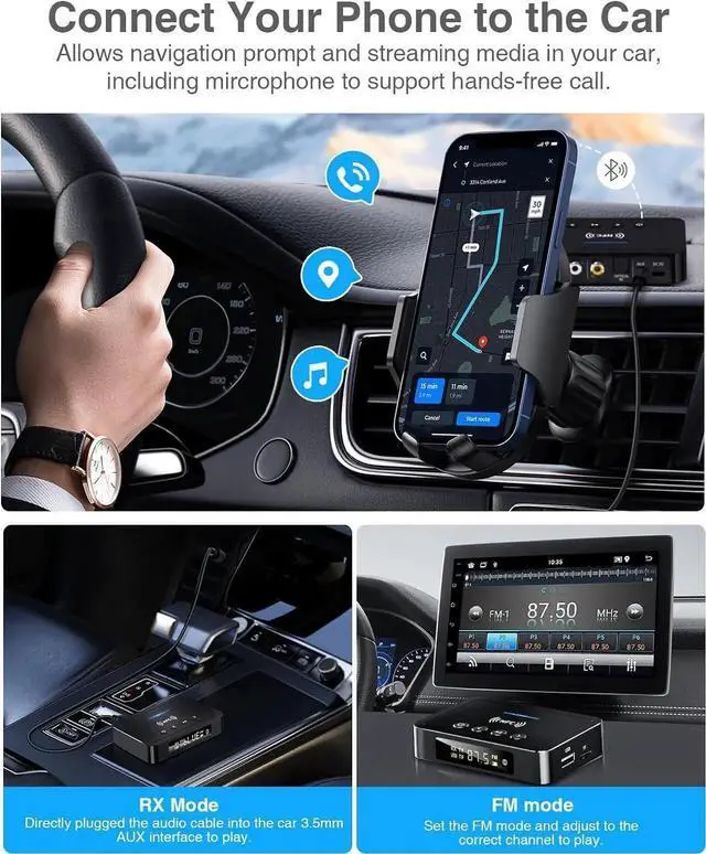Alt view image 4 of 7 - Bluetooth Transmitter, 3-in-1 Bluetooth 5.0 Transmitter Receiver Adapter, FM Transmitter with RCA/AUX Cable, Wireless Audio Adapter for Stereo System/TV/PC/Headphones/Speakers