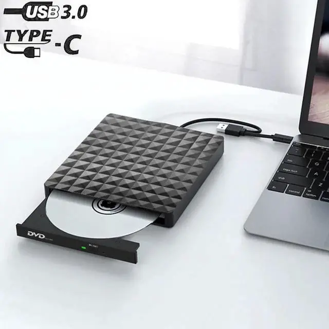 Main image of External CD DVD Drive, Portable High-Speed USB-C & USB 3.0 CD/DVD ROM DVD Burner/DVD Reader Writer Optical Drive for PC Desktops, Compatible with Windows/Mac OS X/Linux