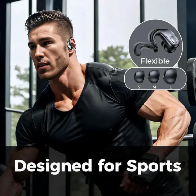 Alt view image 5 of 7 - Bluetooth Headphones, True Wireless Earbuds, BT5.3 Sports Earbuds 75H Playtime, IPX7 Waterproof, LED Power Display, Over Ear Buds with Earhooks, Mic in-Ear Headphones Deep Bass for Sports Workout