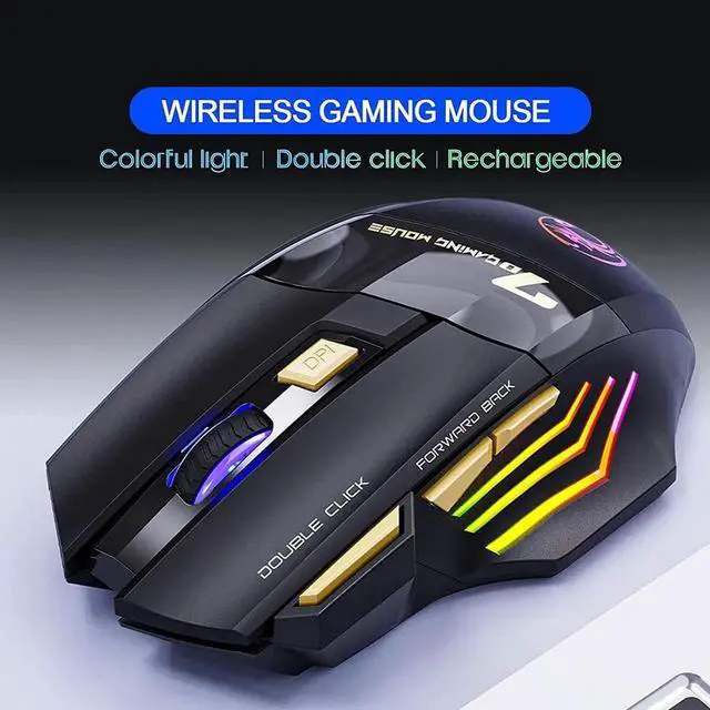Alt view image 2 of 7 - RGB Wireless Gaming Mouse, Rechargeable Silent Click Gaming Mouse with 2.4G USB Receiver, 3 Adjustable DPI [1200-2400-3200DPI] , 7 Sensitive Buttons Ergonomic RGB Gaming Mouse for Laptop PC Mac