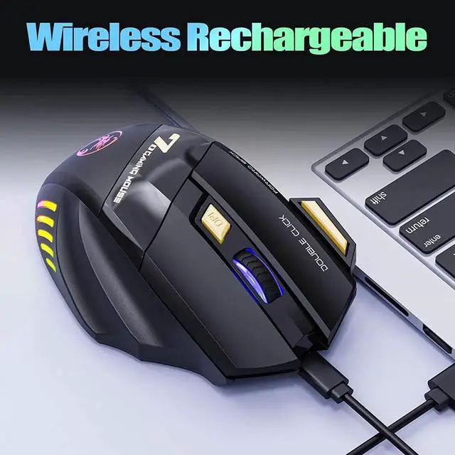 Alt view image 6 of 7 - RGB Wireless Gaming Mouse, Rechargeable Silent Click Gaming Mouse with 2.4G USB Receiver, 3 Adjustable DPI [1200-2400-3200DPI] , 7 Sensitive Buttons Ergonomic RGB Gaming Mouse for Laptop PC Mac
