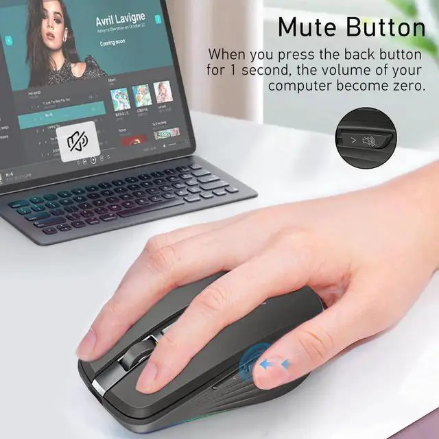 Alt view image 3 of 7 - Rechargeable Wireless Mouse, Silent Mouse with RGB Lights Gaming Mice, 2.4G Wireless & Bluetooth 5.1 Dual Mode 2400 DPI USB-C 700mAh Battery, Ergonomic Mouse for PC, Computer, Laptop, Desktop (Black)