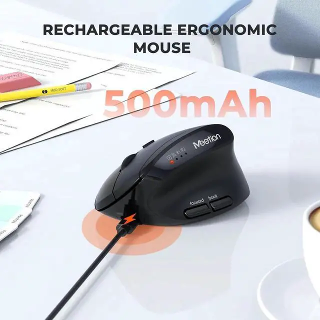 Alt view image 5 of 7 - AUTYUE Ergonomic Mouse, Wireless Mouse, Bluetooth Vertical Rechargeable Mice, 4 Adjustable DPI 800-2400, Bluetooth 5.2+5.2+USB WirelessMouse for Windows/Mac Laptop/PC/Desktop/Computer/iPad - Black