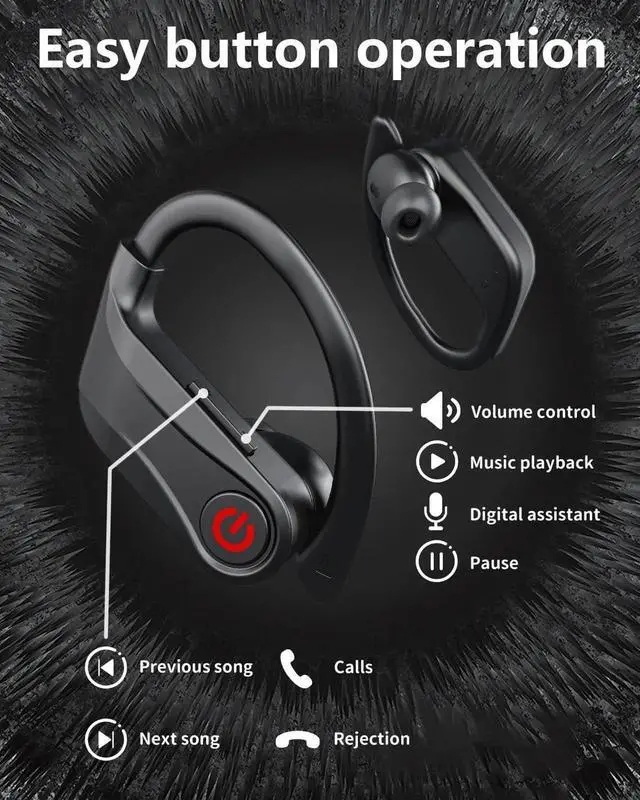 Alt view image 5 of 7 - True Wireless Earbuds, Bluetooth Headphones Sports Over-Ear Bluetooth 5.3 Ear Buds with Earhooks 120H Playtime Wireless Headphones for Workout Waterproof Bluetooth LED Power Display