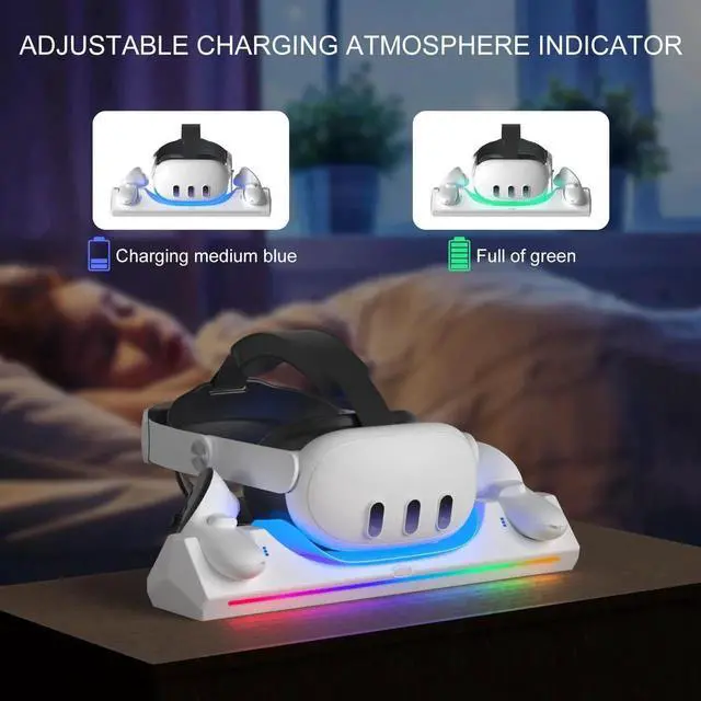 Alt view image 3 of 7 - Charging Station for Me-ta/O-cu-lus Quest 3S/ Quest 3 Accessories, 30W Fast Adapter for Me-ta Quest 3 Charging Dock with LED Indicator, Includes 2*1800mAh Rechargeable Batteries for VR Headset