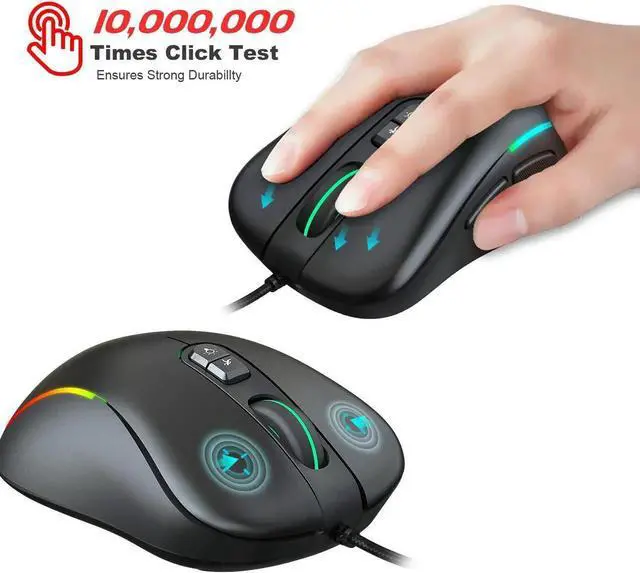Alt view image 4 of 7 - Gaming Mouse Wired [6400 DPI] [Programmable] [Breathing Light] Ergonomic Game USB Computer Gaming Mice RGB Gamer Desktop Laptop PC Gaming Mouse, 7 Buttons for Windows 7/8/10/XP Vista Linux