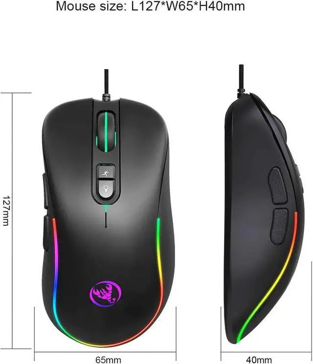 Alt view image 7 of 7 - Gaming Mouse Wired [6400 DPI] [Programmable] [Breathing Light] Ergonomic Game USB Computer Gaming Mice RGB Gamer Desktop Laptop PC Gaming Mouse, 7 Buttons for Windows 7/8/10/XP Vista Linux
