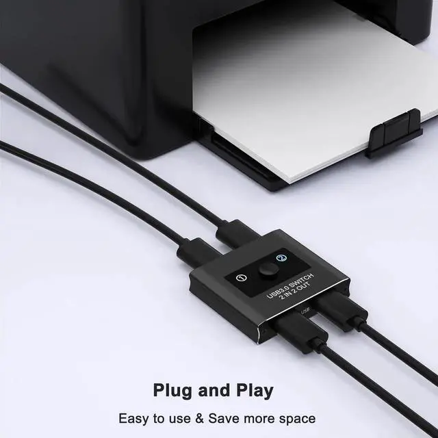 Alt view image 6 of 7 - USB 3.0 Switch 2 in 2 Out, USB Switcher Selector for 2 Computers, Share Keyboard, Mouse, Printer, Scanner, KVM Switch Selector, Compatible with Windows, Mac, Linux, Includes 2 USB-A 3.0 Cables