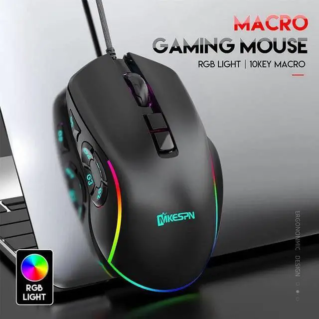 Alt view image 2 of 7 - Gaming Mouse USB Wired, RGB Backlit PC Mouse Computer Mice with 14 RGB LED Modes, 7200 DPI Adjustable, 10 Programmable Buttons, Ergonomic USB Optical Mouse for Windows MacOS Laptop Gamer