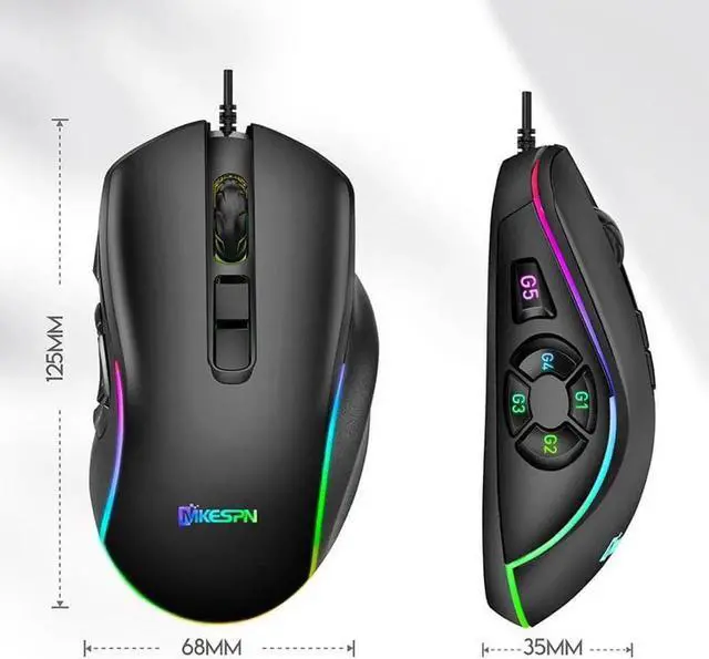 Alt view image 7 of 7 - Gaming Mouse USB Wired, RGB Backlit PC Mouse Computer Mice with 14 RGB LED Modes, 7200 DPI Adjustable, 10 Programmable Buttons, Ergonomic USB Optical Mouse for Windows MacOS Laptop Gamer