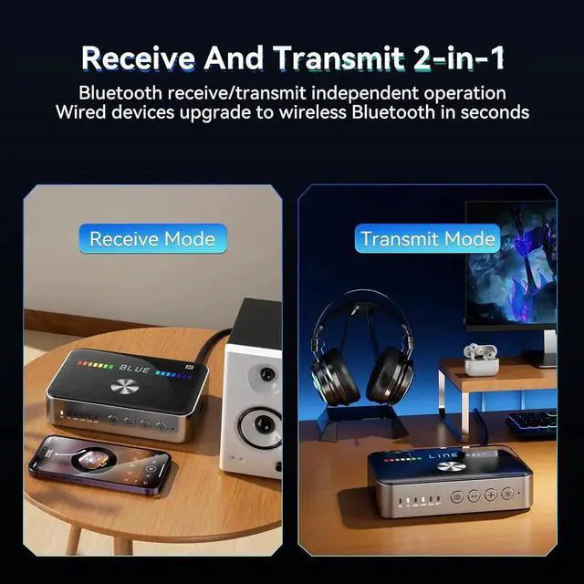 Alt view image 2 of 7 - Bluetooth Transmitter Receiver, 2-in-1 Bluetooth 5.3 Aux Adapter with LED Display, NFC, Dual Link Low Latency Portable Aux Adapter for TV/Car/Headphone/for Home Stereo/Travel/Outdoor