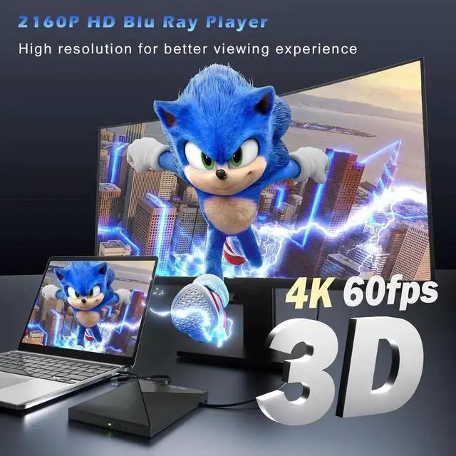 Alt view image 2 of 7 - 7 in 1 External Blu Ray Drive, 4K Blu Ray Burner with USB 3.0 Type-C Portable Blu Ray Drive, CD DVD Burner 3D BD Player with SD/TF Ports, 4K Optical Drive Compatible with Windows, Linux, MacOSdd