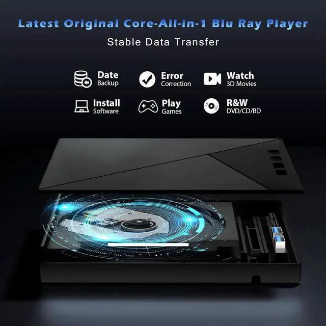 Alt view image 3 of 7 - 7 in 1 External Blu Ray Drive, 4K Blu Ray Burner with USB 3.0 Type-C Portable Blu Ray Drive, CD DVD Burner 3D BD Player with SD/TF Ports, 4K Optical Drive Compatible with Windows, Linux, MacOSdd