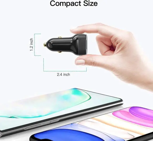 Alt view image 7 of 7 - USB C Car Charger Adapter, 52.5W Dual Port Fast USB Car Charger With Power Delivery & Quick Charger 3.0 Compatible with iPhone12/11/Pro Max/XS Max/XR/XS/X/8/7/Plus,Galaxy,LG,iPad,iPad Pro/Macbook Pro