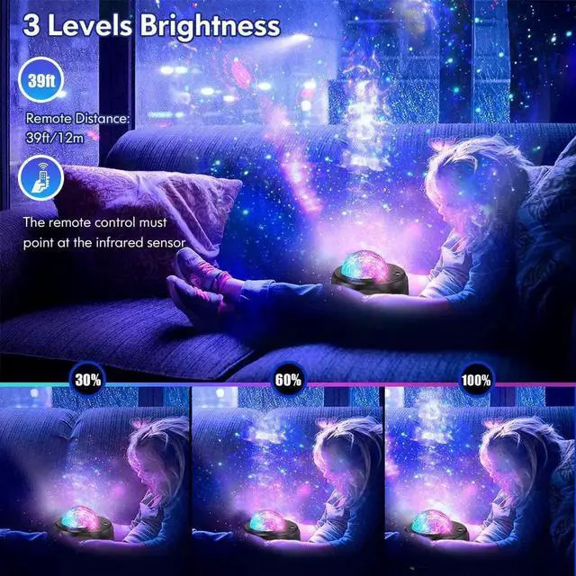 Alt view image 6 of 7 - WISDUM Star Projector Night Lights, 3 in 1 Galaxy Projector Light, Sky Nebula/Moving Ocean Wave, Best Gift for Kids Adults for Bedroom/Party with Hi-Fi Stereo Bluetooth Speaker, Voice&Remote Control