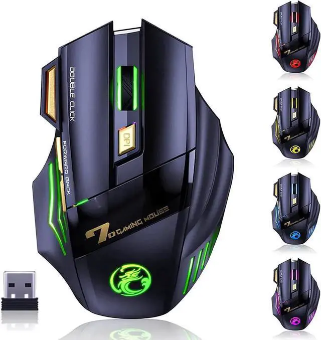 Main image of WISDUM RGB Wireless Gaming Mouse, Rechargeable Silent Click Gaming Mouse with 2.4G USB Receiver, 3 Adjustable DPI [1200-2400-3200DPI] , 7 Sensitive Buttons Ergonomic RGB Gaming Mouse for Laptop PC Mac
