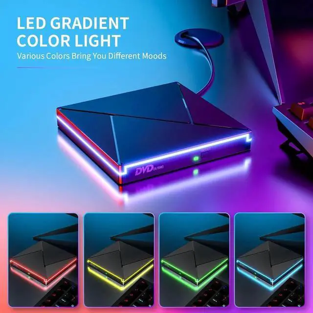 Alt view image 3 of 7 - IHDAPP RGB DVD Player for Laptop, External CD DVD Drive for Mac, USB 3.0 USB C Portable CD Burner External Disk Drive, DVD Reader Writer ROM Drive Compatible with Laptop Desktop Mac,Windows 11/10/8/7