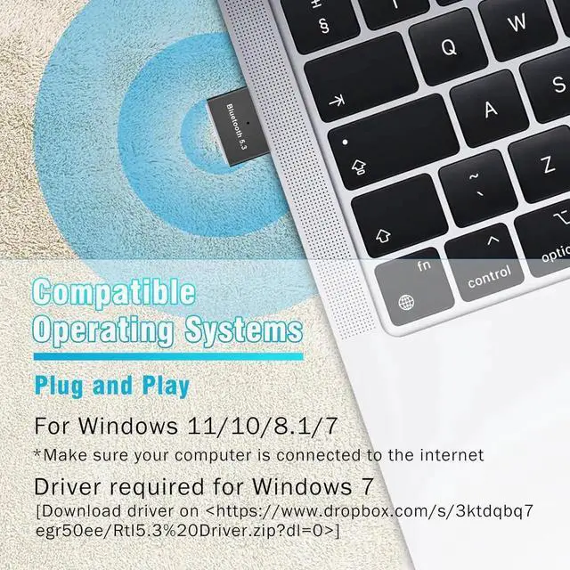 Alt view image 2 of 7 - USB Bluetooth 5.3 Adapter for PC Supports Windows 11/10/8.1/7, Plug &Play For Win11/10, Mini Bluetooth 5.3+ EDR Bluetooth Dongle Receiver &Transmitter for PC,Laptop,Keyboard,Mouse,Headsets,Speakers