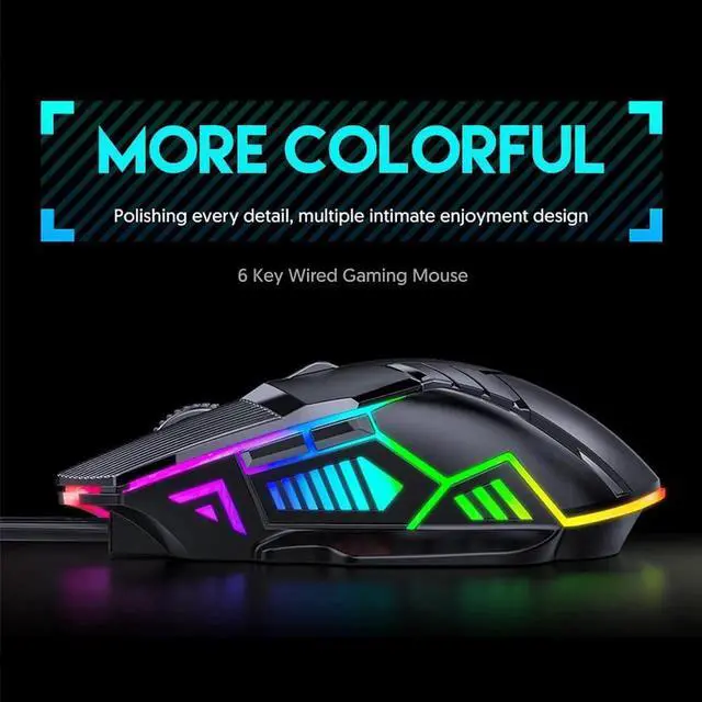 Alt view image 3 of 7 - 3200DPI Ergonomic Optical Gaming Mice, USB Wired Gaming Mouse, RGB Mause Gamer Mouse with 6 Button, 4 Adjustable DPI [1200-1600-2400-3200 dpi], LED Silent Gaming Mice for PC Laptop Computer