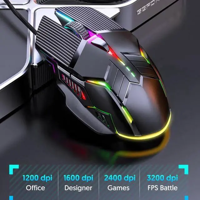 Alt view image 6 of 7 - 3200DPI Ergonomic Optical Gaming Mice, USB Wired Gaming Mouse, RGB Mause Gamer Mouse with 6 Button, 4 Adjustable DPI [1200-1600-2400-3200 dpi], LED Silent Gaming Mice for PC Laptop Computer