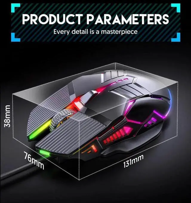 Alt view image 7 of 7 - 3200DPI Ergonomic Optical Gaming Mice, USB Wired Gaming Mouse, RGB Mause Gamer Mouse with 6 Button, 4 Adjustable DPI [1200-1600-2400-3200 dpi], LED Silent Gaming Mice for PC Laptop Computer