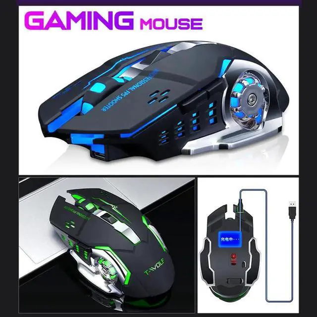 Alt view image 4 of 5 - Wireless Silent Gaming Mouse 2.4Ghz 2400 DPI Rechargeable Adjustable 7 Color Backlight Breathing Gamer Mouse Game Mice for PC Laptop