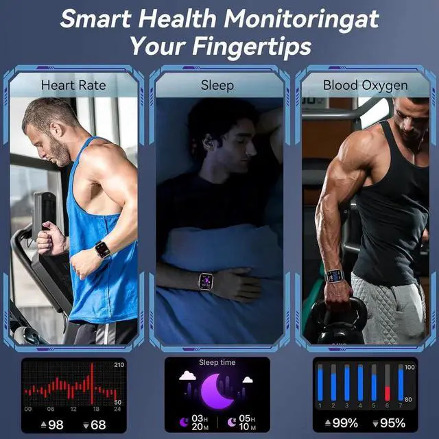 Alt view image 5 of 7 - WISDUM Smart Watch for Men Women, 1000mAh Battery 100-Day Standby Time, 1.85" HD Screen Fitness Tracker, 110+ Sport Modes, IP68 Waterproof, Heart Rate/Sleep Monitor, Fitness Watch for Android/iOS