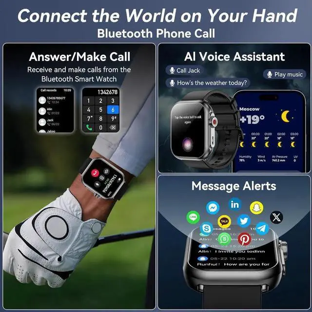Alt view image 3 of 7 - WISDUM Smart Watch for Men Women, 1000mAh Battery 100-Day Standby Time, 1.85" HD Screen Fitness Tracker, 110+ Sport Modes, IP68 Waterproof, Heart Rate/Sleep Monitor, Fitness Watch for Android/iOS