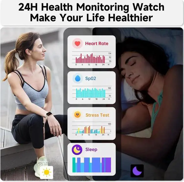 Alt view image 3 of 7 - WISDUM Smart Watch, Alexa Built-in Smartwatch(Answer/Make Calls),1.83" HD Fitness Tracker,IP68 Waterproof 100+ Sport Mode Activity Tracker,Heart Rate SpO2 Sleep Monitor, iOS Android Compatible (Gold)