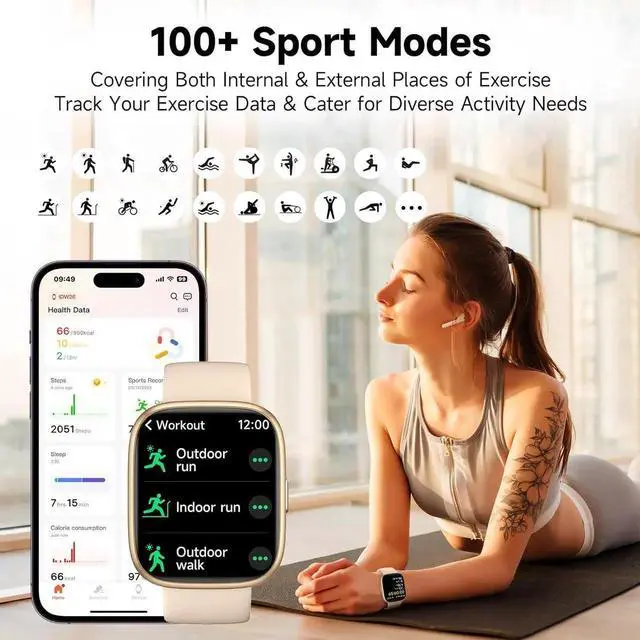 Alt view image 6 of 7 - WISDUM Smart Watch, Alexa Built-in Smartwatch(Answer/Make Calls),1.83" HD Fitness Tracker,IP68 Waterproof 100+ Sport Mode Activity Tracker,Heart Rate SpO2 Sleep Monitor, iOS Android Compatible (Gold)