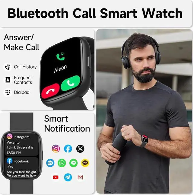 Alt view image 2 of 7 - WISDUM Smart Watch, Alexa Built-in Smartwatch(Answer/Make Calls),1.83" HD Fitness Tracker,IP68 Waterproof 100+ Sport Mode Activity Tracker,Heart Rate SpO2 Sleep Monitor, iOS Android Compatible(Black)