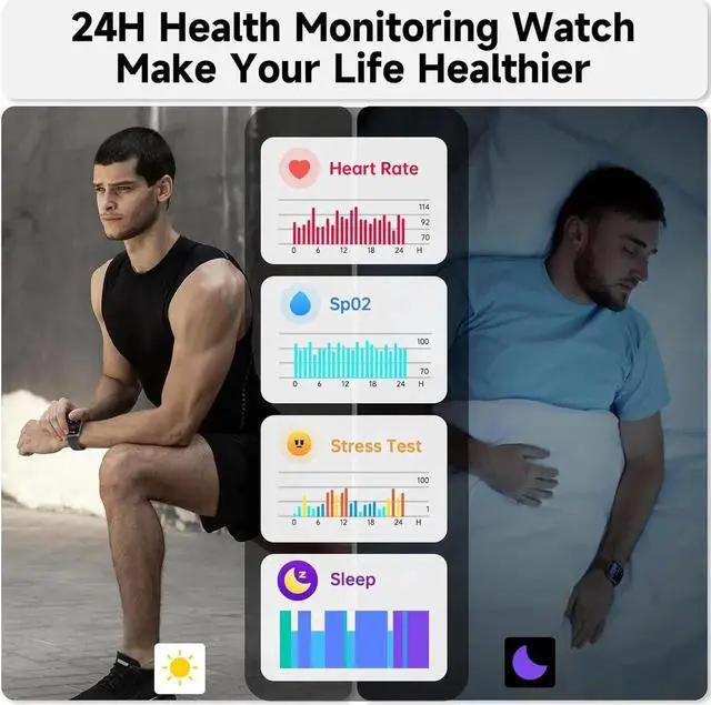 Alt view image 4 of 7 - WISDUM Smart Watch, Alexa Built-in Smartwatch(Answer/Make Calls),1.83" HD Fitness Tracker,IP68 Waterproof 100+ Sport Mode Activity Tracker,Heart Rate SpO2 Sleep Monitor, iOS Android Compatible(Black)