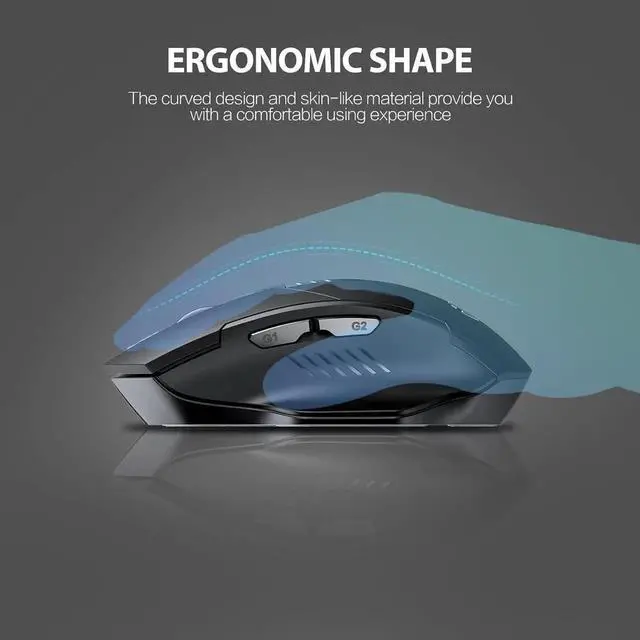 Alt view image 5 of 7 - WISDUM 2.4G RF Wireless Mouse, Rechargeable Mouse, Battery Visible, 4 adjustable DPI (up to 2400 DPI), 6 Buttons, Ergonomic Large Mouse for Laptop, Computer, Windows 7/8/10/XP, Vista and Mac OS