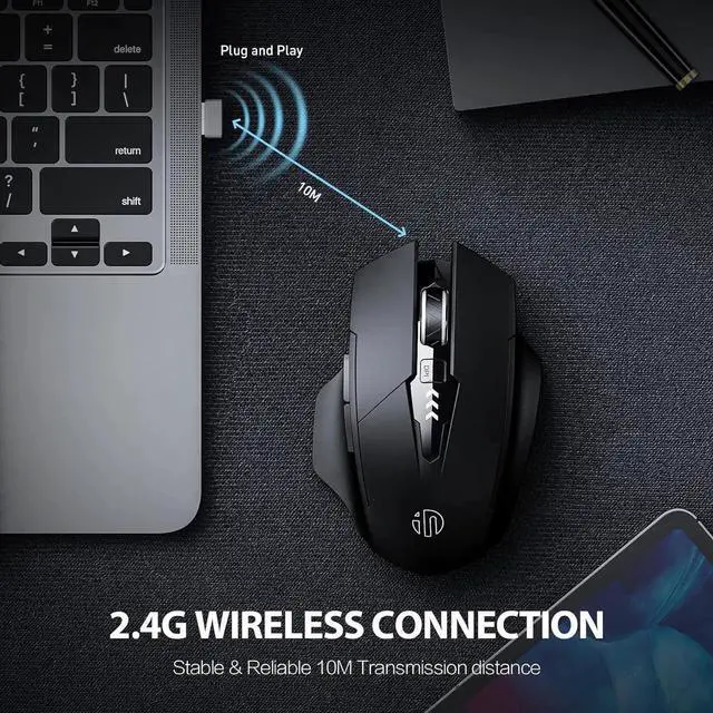 Alt view image 2 of 7 - WISDUM 2.4G RF Wireless Mouse, Rechargeable Mouse, Battery Visible, 4 adjustable DPI (up to 2400 DPI), 6 Buttons, Ergonomic Large Mouse for Laptop, Computer, Windows 7/8/10/XP, Vista and Mac OS