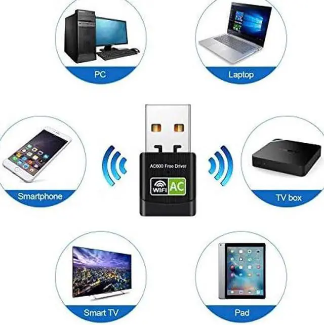 Alt view image 3 of 7 - USB WiFi Adapter WiFi dongle AC600Mbps Hi-Speed USB Plug WiFi Network Adapter Desktop Wireless Adapter Network USB High Speed Dual-Frequency Desktop/Laptop, Support Windows10 / 8/7 / Vista/XP (Black)