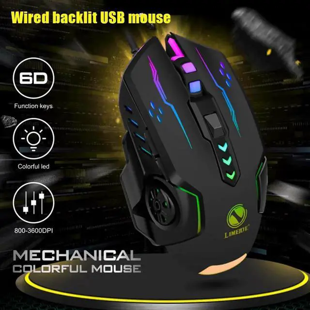 Alt view image 2 of 7 - 3600dpi USB Wired Gaming Mouse, 6 Buttons LED Backlit E-sports Gaming Mice, 6D Colorful LED Light Glowing Mouse for Laptop PC Computer Gamer