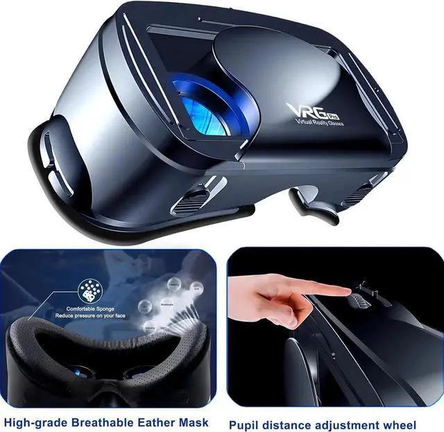 Alt view image 5 of 7 - WISDUM 3D VR Headset for Cellphone, Adjustable Virtual Reality 3D VR Glasses Headset Helmets, Compatible 5.0-7.0 inch i-Phone & Android Smartphones with Controller, for Watching 3D VR Content (Black)
