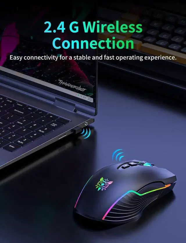 Alt view image 3 of 7 - Wireless Gaming Mouse, 2.4Ghz Connection, 5 RGB LED Backlit Modes, Ergonomic Computer Gaming Mice with 7 Macro Buttons, Adjustable DPI, Rechargeable Office Cordless Mouse for PC/Mac/Laptop
