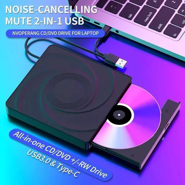 Alt view image 3 of 7 - External CD/DVD Drive for Laptop, USB 3.0 & Type-C External Optical Drive CD Burner DVD Player, Portable CD DVD +/-RW Drive - Plug and Play, Compatible with Windows XP/7/8/10/11,Linux,MacOS PC (Black)
