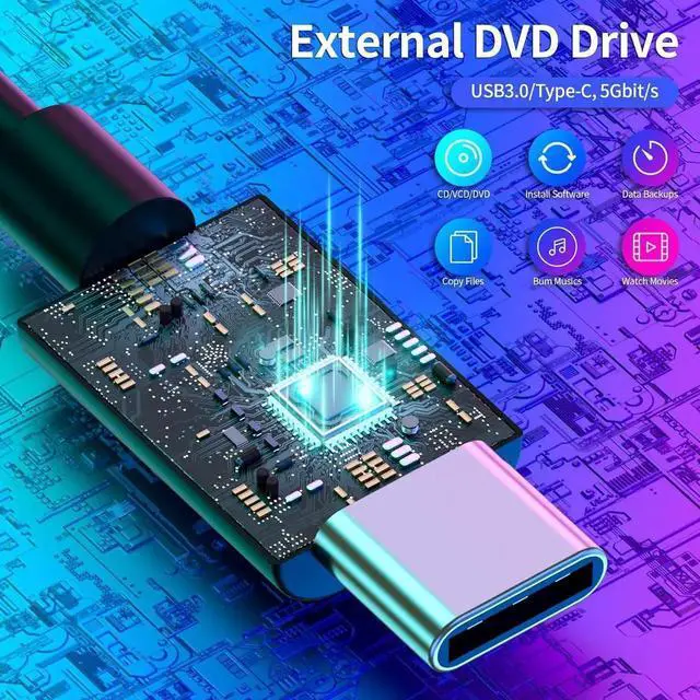 Alt view image 5 of 7 - External CD/DVD Drive for Laptop, USB 3.0 & Type-C External Optical Drive CD Burner DVD Player, Portable CD DVD +/-RW Drive - Plug and Play, Compatible with Windows XP/7/8/10/11,Linux,MacOS PC (Black)