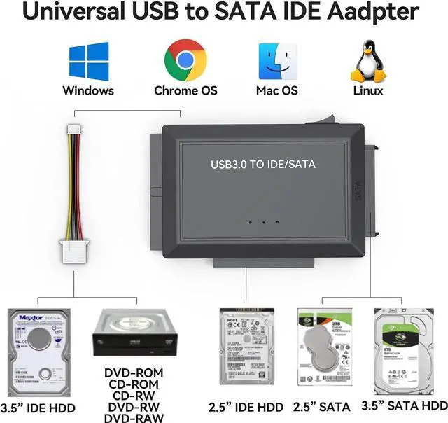 Alt view image 6 of 7 - Hard Drive Reader SATA IDE to USB 3.0 Adapter, USB 3.0 to SATA/IDE Hard Drive Ultra Recovery Converter Kit Data Retrieval Device for 2.5" 3.5" HDD SSD Hard Drive Disk 5.25" DVD/CD-ROM Optical Drive