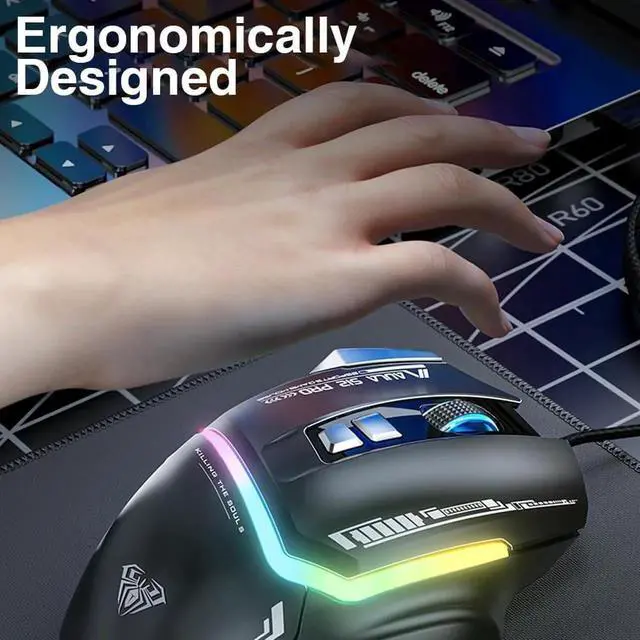 Alt view image 7 of 7 - Wired Gaming Mouse,12800 DPI Optical Gamer Mouse with RGB Backlit, 8 Programmable Buttons, Software Supports DIY Keybinds Rapid Fire Button, 6 adjustable DPI (up to 12800 DPI), Ergonomic Gaming Mice