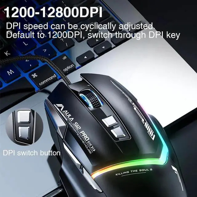 Alt view image 5 of 7 - Wired Gaming Mouse,12800 DPI Optical Gamer Mouse with RGB Backlit, 8 Programmable Buttons, Software Supports DIY Keybinds Rapid Fire Button, 6 adjustable DPI (up to 12800 DPI), Ergonomic Gaming Mice