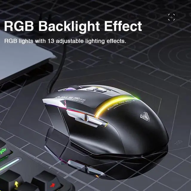 Alt view image 3 of 7 - Wired Gaming Mouse,12800 DPI Optical Gamer Mouse with RGB Backlit, 8 Programmable Buttons, Software Supports DIY Keybinds Rapid Fire Button, 6 adjustable DPI (up to 12800 DPI), Ergonomic Gaming Mice
