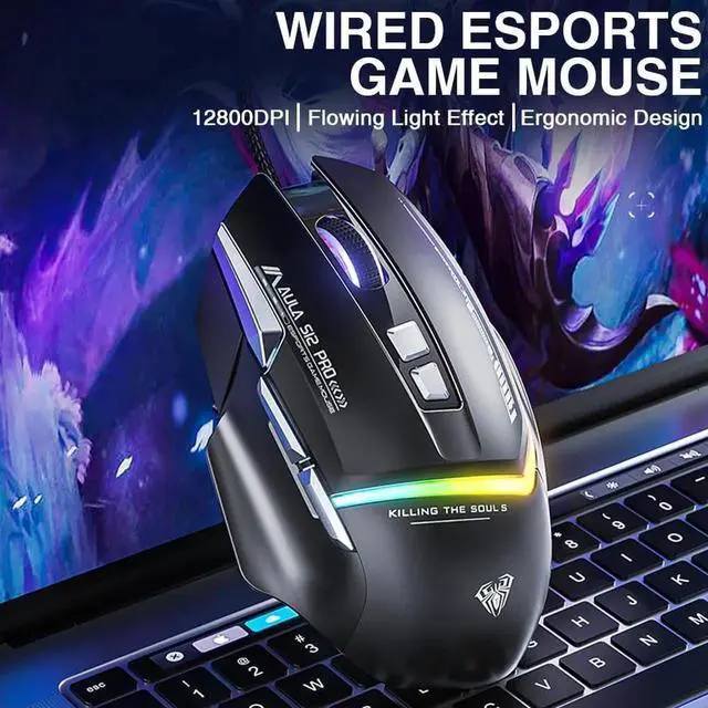 Alt view image 2 of 7 - Wired Gaming Mouse,12800 DPI Optical Gamer Mouse with RGB Backlit, 8 Programmable Buttons, Software Supports DIY Keybinds Rapid Fire Button, 6 adjustable DPI (up to 12800 DPI), Ergonomic Gaming Mice
