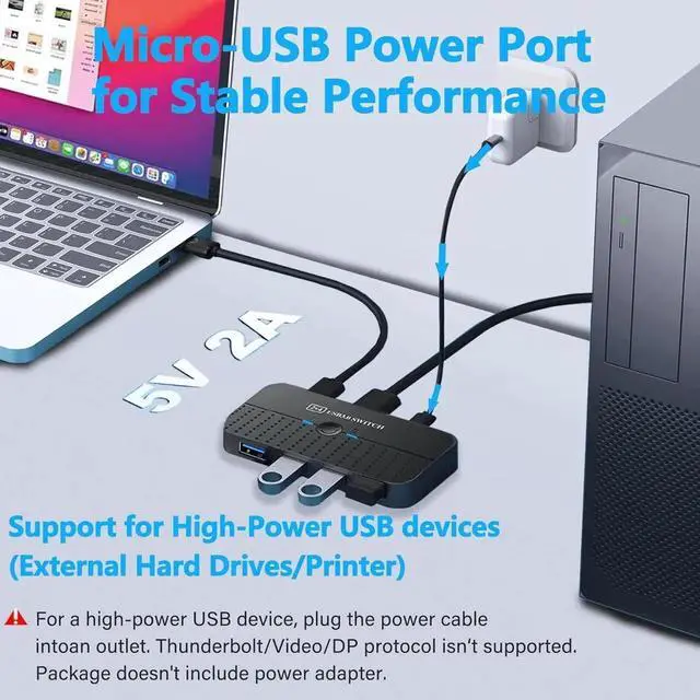Alt view image 6 of 7 - WISDUM USB 3.0 Switch 2 Computers Sharing USB C & A Devices, 4 Ports USB Switcher 2 in 4 Out for PC Laptop Mouse Keyboard Printer KVM Switch Selector with 3 USB Cables/1x USB A to USB-C Adapter